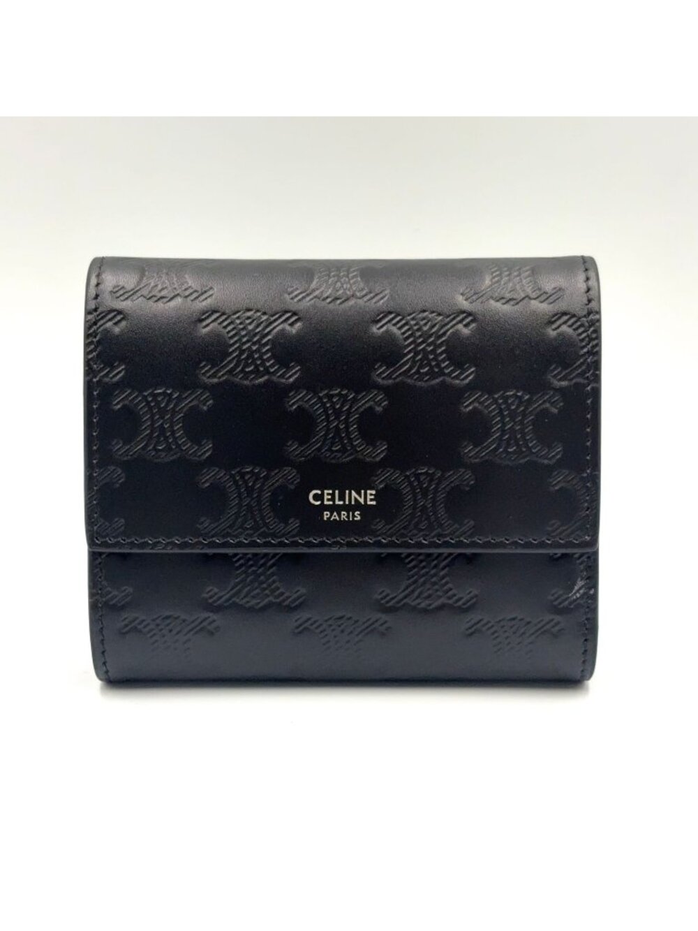 Celine Trifold Leather Black Wallet Silver